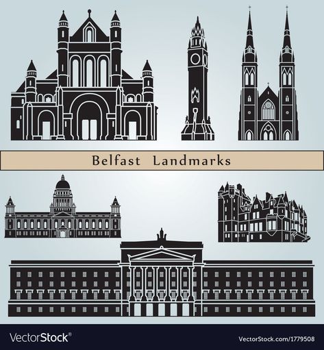 Belfast Landmarks, Architecture Model Trees, Blue Building, Illustrator Vector, Model Tree, Belfast, Architecture Model, Icon Illustration, Blue Background