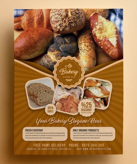 Bakery Flyer Template PSD Pastry Ads Design, Bakery Flyer Design Ideas, Food Product Catalogue, Bakery Flyer Design, Bakery Poster Design, Bakery Ads, Bakery Flyer, Bakery Poster, Bakery Branding Design