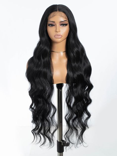 PRICES MAY VARY. Synthetic wig- 36 inch super long body wave hair style, baby hair available, heat resistant fiber, ensure a comfortable and easy wearing experience. Multiple color options synthetic wig, fashion and charming, soft in texture and light in weight. T part transparent lace, easy install, more comfortable and natural. Fluffy and flowing. This synthetic wig enhances natural beauty and allows for versatile styling options. Achieve your desired look effortlessly and confidently. Colorfu Jet Black Crimped Hair, Jet Black Wig Install, Long Body Wave Synthetic Wig, Long Jet Black Hair Straight Lace Front Wigs, Jet Black Straight Wig, Jet Black Hair, Body Wave Wig, Body Wave Hair, Long Straight Hair