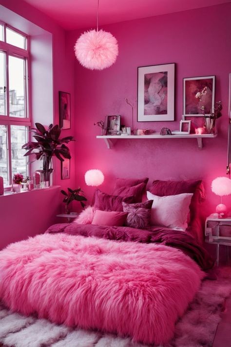 A cozy bedroom adorned with pink boho-inspired decor, offering ideas for creating a serene and stylish bohemian retreat in your living space. #PinkBohoBedroom #BohemianDecor #DreamyRetreat Pink Wall Bedroom Ideas, Pink Wall Bedroom, Pink Boho Bedroom Ideas, Bedroom Interior Aesthetic, False Ceiling Design Bedroom, Bedroom Playlist, Pink Boho Bedroom, Design Small Bedroom, Pink Bedroom Walls