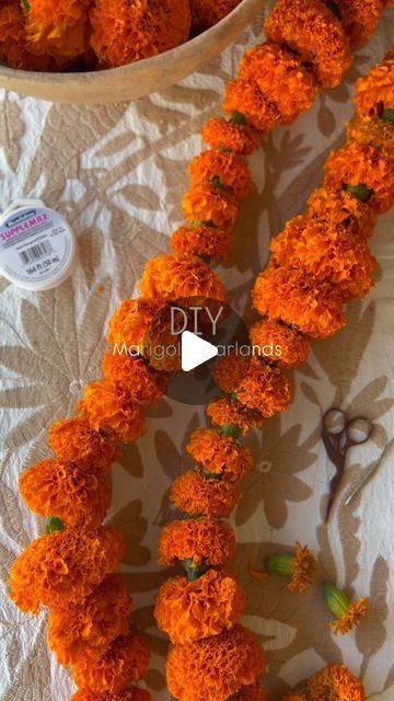 Casa Palma Dulce on Instagram: "We’re definitely in our cempasúchil era ✨🏵️🧡   Here’s another beautiful (and simple) DIY to try this season! Make your own Marigold Garlands with fresh marigolds, fishing wire, and a thick needle. Add them to your home decor, ofrendas, or as flower crowns! The options are endless.   Stop by the shop for a fresh bundle, while supplies last! We’re open 11a-6p ✨   #cempasúchil #casapalmadulce #marigolds #díademuertos #dayofthedead #marigoldgarlands #diy #festivediyideas" Paper Marigold Garland Diy, How To Dry Marigold Flowers, Ofrenda Ideas Diy, Marigold Centerpiece, Marigold Garland, Marigold Flowers, We Re Open, Festival Diy, Diy Garland