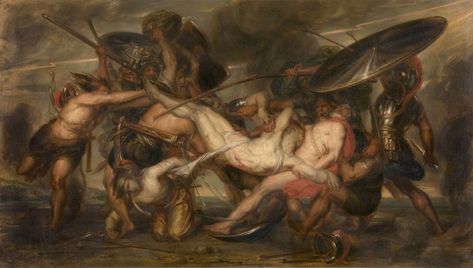 Battle of the Greeks and Trojans for the corpse of Patroclus by Antoine Wiertz (1830-65) Neoclassical Painting, Mythology Paintings, Alfred Stevens, Achilles And Patroclus, The Greeks, Greek Mythology Art, Mythology Art, Classic Paintings, Greek Myths