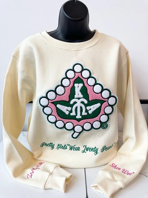 Alpha Kappa Alpha Crafts, Alpha Kappa Alpha Jackets, Alpha Kappa Alpha Clothing, Aka Apparel, Alpha Kappa Alpha Paraphernalia, Alpha Kappa Alpha Sorority Paraphernalia, Day Out Outfit, Aka Sorority Gifts, Cream Crewneck