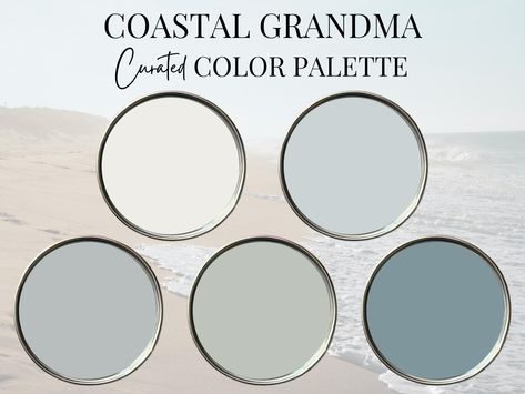 THIS IS A DIGITAL PRODUCT -  YOU WILL NOT RECEIVE A PHYSICAL PRODUCT   THIS IS A CURATED PRE-SELECTED COLOR PALETTE. THIS IS NOT A CUSTOM COLOR CONSULTATION  Coastal Grandma Color Palette Choosing paint colors for your home doesn't have to be overwhelming. I've curated this color palette to make the process of updating your home simple, so you can focus on enjoying the transformation. With a harmonious selection of shades that flow effortlessly from room to room. Each color has been carefully ch Grandma Color Palette, Sherwin Williams Sea Salt Color Palette, Calm Paint Colors, Sea Salt Color Palette, Color Palette Coastal, Beach House Color Palette, Beach Paint Colors, Coastal Color Scheme, Aqua Color Palette