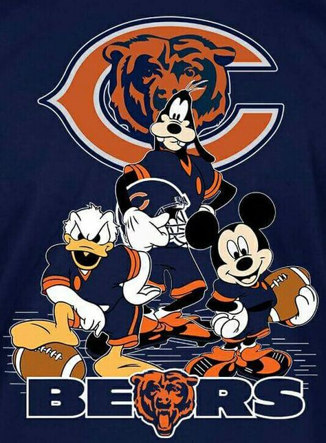 Mickey Mouse, Donald Duck & Goofy in their Chicago Bears unforms #Disney #NFL American Football Drawing, Drawing Football, Bears Photos, Bears Packers, Chicago Bears Wallpaper, Freddy Krueger Art, Bears Wallpaper, Mickey Mouse Donald Duck, Bear Cave