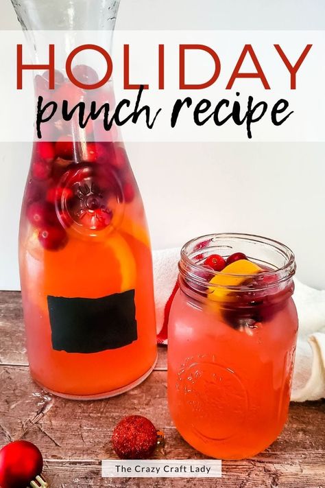 Holiday Punch Recipe - with lemonade, cranberry, ginger ale, and vodka Vodka Christmas Punch, Cranberry Ice Recipe, Vodka Punch Recipes Parties, Cranberry Vodka Punch, Christmas Vodka, Cranberry Ginger Ale, Vodka Punch, Holiday Punch Recipe, Cranberry Punch