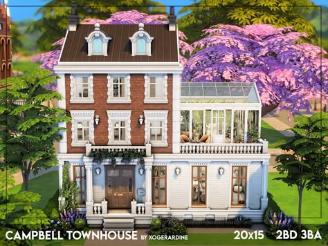 The Sims Resource - Campbell Townhouse (NO CC) Sims 4 Houses Layout, Lotes The Sims 4, The Sims 4 Lots, Sims Freeplay Houses, Sims 4 Challenges, Sims 4 House Plans, Sims 4 House Building, Sims 4 House Design, Casas The Sims 4