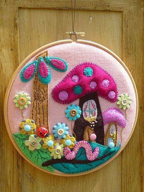 Embroidery Wall Art, Felt Embroidery, Handmade Wall Art, Felt Applique, Embroidery Hoop Art, Felt Diy, Felt Fabric, Felt Art, Hoop Art