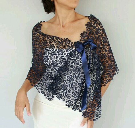 Shoulder Wrap, Moda Vintage, Mode Inspiration, Cotton Lace, Dark Navy, Evening Wear, Blouse Designs, Chic Style, Lace Dress