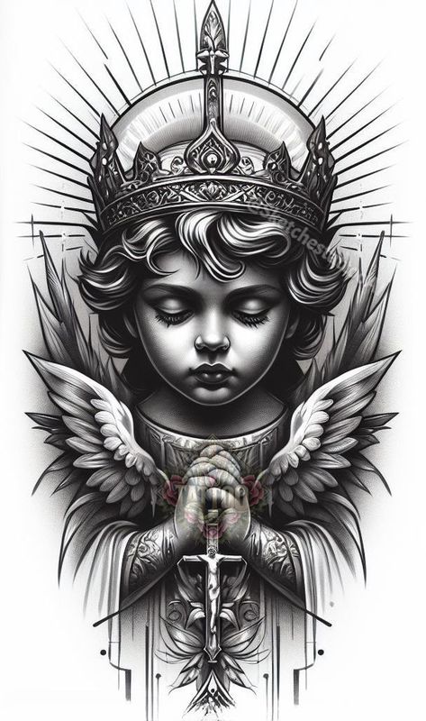 Tattoo Future, Chest Tattoo Drawings, Scale Painting, Cherub Tattoo, Christ Tattoo, Realistic Tattoo Sleeve, Grey Scale, Chicano Style Tattoo, Muster Tattoos