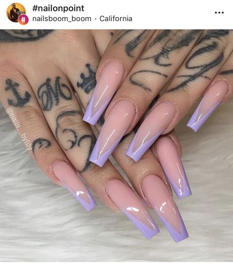 Lilac V Tips Lavender French Tip Nails, Lavender French Tip, Future Nails, Lily Nails, Purple Tips, Lilac Nails, Purple Acrylic Nails, French Tip Nail Designs, Purple Acrylic