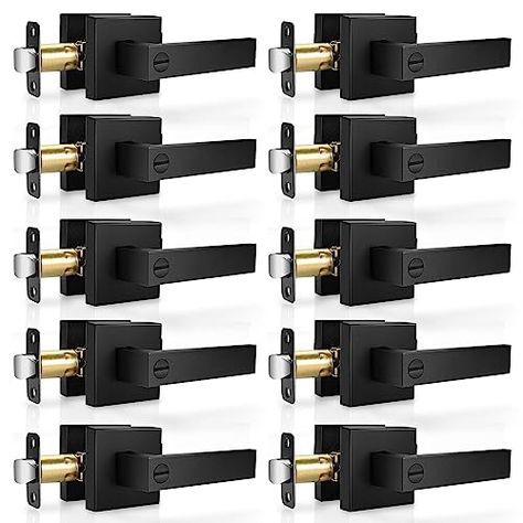 Hasmikit 10 Pack Matte Black Door Handles Privacy Door Levers, Heavy Duty Bed and Bath Door Locks Interior Door Knobs, Reversible Keyless Flat Levers with Square Rosette Black Interior Door Handles, Farmhouse Flip, Matte Black Door Handles, Bedroom Door Knobs, Matte Black Door, Black Interior Door, Door Knob Lock, Black Door Knobs, Bathroom Door Handles