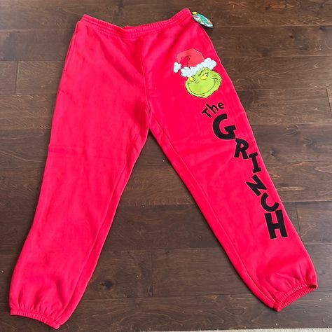 Grinch Sweat Pants, Grinch Sweatpants, Nike Tech Joggers, Hollister Sweatpants, Leather Jogger Pants, The Grinch Christmas, Red Joggers, Sweatpants Women, Black Tracksuit