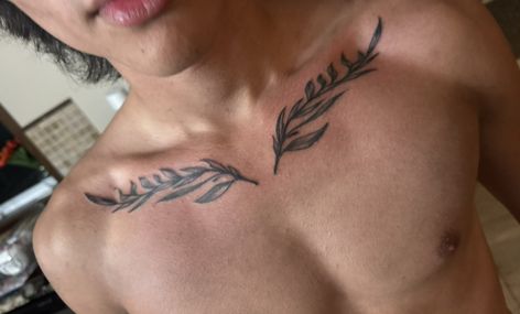 Leaf Collar Bone Tattoo Men, Antler Tattoo Collar Bone, Men’s Collarbone Tattoos, Collarbone Leaves Tattoo, Men’s Collar Bone Tattoo, Men Collar Bone Tattoo, Clavicle Tattoo For Men, Sternum Tattoo Men, Collarbone Tattoo Men