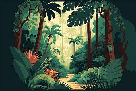 Jungle Cartoon, Jungle Background, Forest Drawing, Tattoo Background, Forest Mural, Jungle Illustration, Color Cartoon, Forest Illustration, Classic Paintings