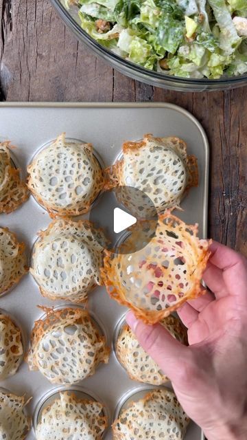 Kelly Senyei | Just a Taste® on Instagram: "CHEESY CAESAR SALAD CUPS! 🧀  #ad

How do you improve upon the iconic Caesar salad? Swap the serving bowl for a crispy cheese cup made with @crackerbarrelcheese! 

This easy, cheesy upgrade stars Cracker Barrel Vermont Sharp White Cheddar that’s finely shredded, piled into mounds, and baked at 350°F until melted and golden brown around the edges. All that’s left to do is drape the melted cheese onto an inverted muffin pan and let it crisp up. 

The rich, bold flavor of Cracker Barrel Cheese is the perfect way to elevate any recipe. This easy but impressive hack allows you to create the ultimate edible serving vessel for salads, dips, charcuterie and more. 

👉🏻 COMMENT with the word CHEESE and I’ll DM you the clickable recipe link to my cheesy C Cheesy Caesar Salad Cups, Caesar Salad Cups Appetizers, Pasta In A Cup Appetizer, Caesar Salad Appetizer, Party Cup Appetizers, Easy Amuse Bouche Ideas, Cheese Ideas Appetizers, Individual Serving Appetizers, How To Make Cheese Crisps