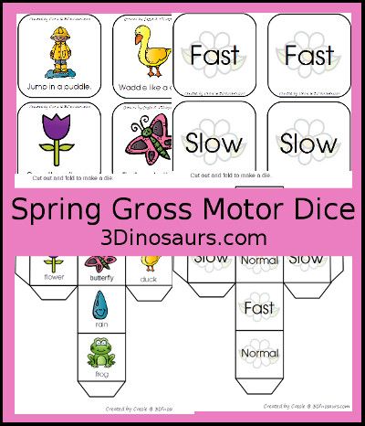 Spring Gross Motor Activities Preschool, Easter Gross Motor, Gross Motor Activities Preschool, Movement Dice, Weather Activities Preschool, Motor Skills Preschool, Preschool Weather, Gross Motor Activity, 3 Dinosaurs