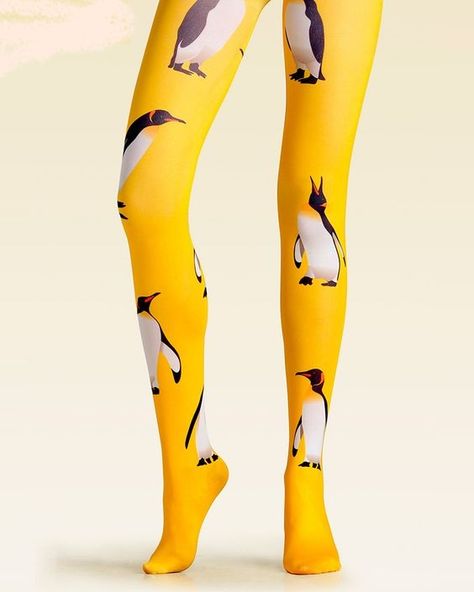 Penguin Clothes, Yellow Tights, Penguin Jewelry, Pretty Socks, Penguin Pattern, Printed Tights, Stocking Pattern, Cute Penguin, Nice Clothes