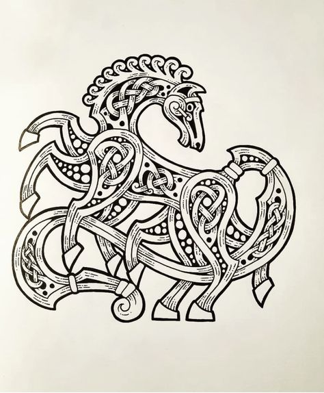 Sleipnir Norse Mythology, Surtr Tattoo, Viking Horse Tattoo, Viking Line Art, Sleipnir Tattoo, Norse Knots, Traditional Viking Tattoos, Celtic Zodiac, Norse Mythology Tattoo