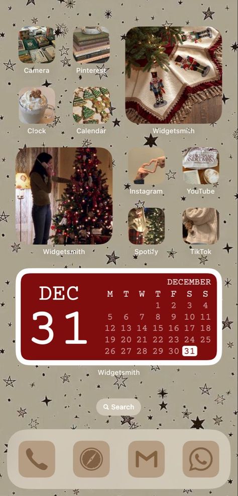 Christmas Aesthetic Lockscreen Iphone, Aesthetic Christmas Homescreen Layout, Simple Christmas Aesthetic Wallpaper, Ios 16 Home Screen Ideas Aesthetic Christmas, Christmas Theme Phone Wallpaper, Xmas Phone Theme, Ios 16 Home Screen Christmas, Phone Theme Ideas Christmas, Winter Home Screen Aesthetic