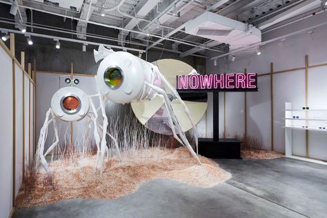 What would happen if we had a 13th month? Gentle Monster’s Shanghai store foretells - News - Frameweb Gentle Monster Store, Butterfly Installation, Yellow Hallway, Shanghai City, Survival Mode, Gentle Monster, Flagship Store, Pop Up Store, Retail Display