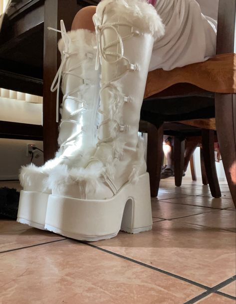 Platform boots Platform Boots Kawaii, Thick Shoes Platform, White Platform Winter Boots, Cute Platform Shoes Aesthetic, Cute Shoes Platform, Thick Platform Shoes, White Boots Platform, Winter Platform Boots, Y2k Platform Shoes