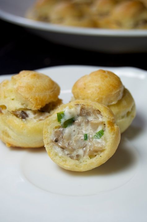 Mushroom Cheese Puffs | Pomegranate Print Choux Filling, Mushroom Cheese, Mushroom Filling, Fast Appetizers, Pastry Appetizer, Cream Puff Recipe, Easy Peasy Recipes, Cheese Puffs, Button Mushrooms