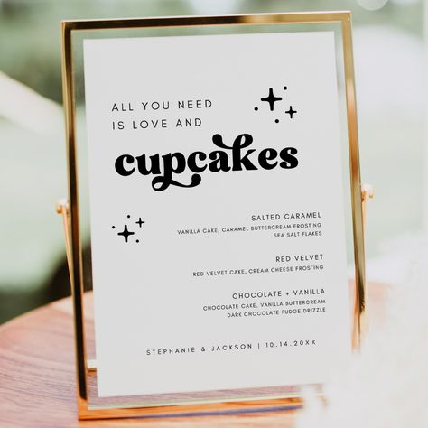 It's been a minute, friends. Here are some fun retro style wedding pieces in the shop! #retrowedding #weddingideas #weddingdecor #weddingsigns #savethedate #juniperplumpaperie Honeymoon Fund Sign, Caramel Buttercream Frosting, Cupcake Signs, Cupcake Wedding, Dark Chocolate Fudge, Caramel Buttercream, Honeymoon Fund, Menu Sign, Photo Thank You Cards