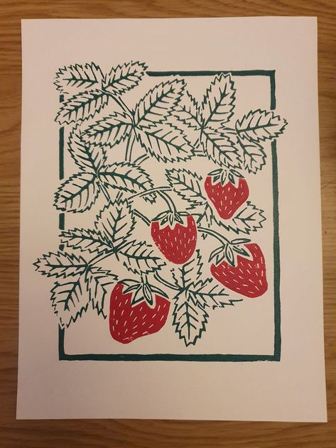 Print Lino, Screen Printing Art, Lino Art, Lino Prints, Oxford England, Art Terms, Handprint Art, Fresh Summer, Strawberry Print