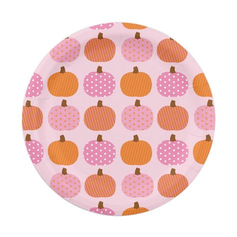 This sweet design features cute pink and orange pumpkins with polka dot and stripe patterns. Pink Pumpkin Baby Shower, Fall 1st Birthdays, Baby Shower Plates, Pumpkin Birthday Parties, Pumpkin 1st Birthdays, Pumpkin First Birthday, Baby Birthday Invitations, Fall Birthday Parties, Pumpkin Birthday