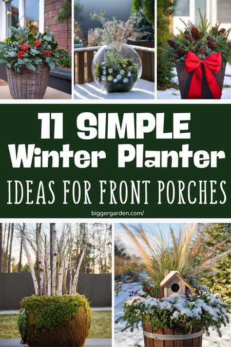 11 Simple Winter Planter Ideas to Brighten Your Outdoors Evergreen Planters Christmas, Winter Urn Planter Ideas, Decorating Planters For Christmas, Large Winter Planters Outdoor, Winter Front Porch Planter Ideas, Outdoor Winter Planters Front Porches, Christmas Planter Ideas Outdoor, Holiday Planter Ideas, Christmas Front Porch Planters