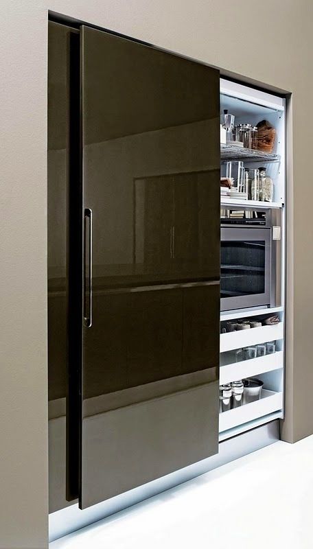 Fridge with Sliding Door / glass door pref Modern Kitchen Cabinet Design Ideas, Modern Kitchen Cabinet Design, Interior Minimalista, Stylish Apartment, Modern Kitchen Cabinets, Kitchen Cabinet Design, Cabinet Design, Apartment Design, 인테리어 디자인