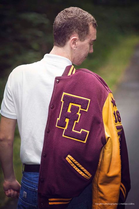 #senior #boy #letter #jacket #High #school Seniors Jacket, Male Graduation, Grad Poses, Graduation Session, Senior Jackets, Letter Jacket, Senior Photos Boys, Varsity Jacket Outfit, Boy Letter