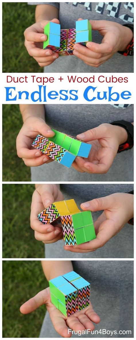 How to Make a Duct Tape Endless Cube. Awesome STEM craft project for kids to make at Maker Stations! Diy With Kids, Diy Fidget Toys, Tape Projects, Duct Tape Crafts, Diy Tumblr, Stem Crafts, Woodworking For Kids, Wooden Cubes, Crafts For Boys