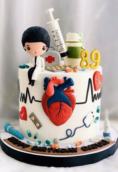 Doctor Birthday Cake, Nursing Graduation Cakes, Medical Cake, Science Cake, Graduation Cake Designs, Doctor Birthday, Doctor Cake, Nursing Cake, Elegant Birthday Cakes