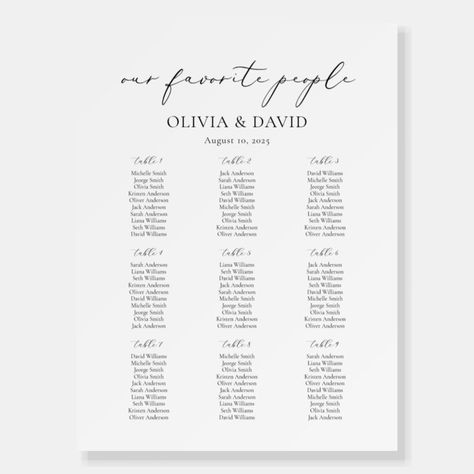 9 Tables Simple Our Favorite People Seating Chart Foam Board Zazzle Wedding Decor Signs, 12 Tables, Find Your Seat Sign, Table For 12, Wedding Seating Plan, Classic Calligraphy, Table Seating Chart, Back To School Deals, Seating Plan Wedding