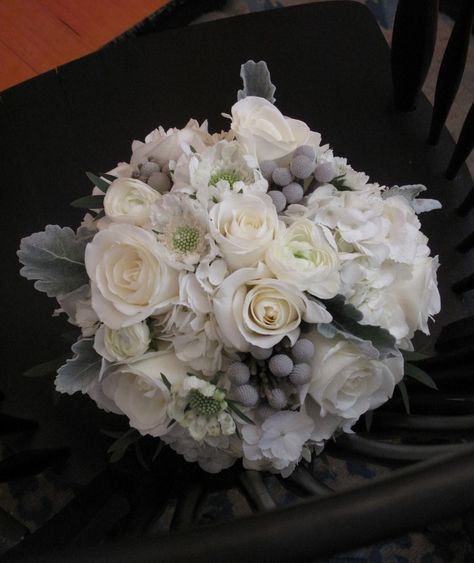 Gray, white and silver wedding bouquet # Silver Wedding ... Wedding ideas for brides, grooms, parents & planners ... https://itunes.apple.com/us/app/the-gold-wedding-planner/id498112599?ls=1=8 … plus how to organise an entire wedding ♥ The Gold Wedding Planner iPhone App ♥ Grey Wedding Flowers, Grey And White Flowers, Grey Bouquet, Silver Winter Wedding, White And Silver Wedding, Gold Bouquet, Grey Stuff, Winter Wedding Flowers, Grey Wedding