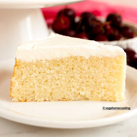 This Vanilla Sponge Cake is eggless, buttery, moist, and irresistible. The cake is tender and tastes delicious with or without frosting! Cake Blender, Eggless Vanilla Sponge Cake, Eggless Vanilla Cake Recipe, Eggless Sponge Cake, Cake Flour Substitute, Orange Yogurt, Boxed Cake Mixes Recipes, Sweet Whipped Cream, Eggless Cake Recipe