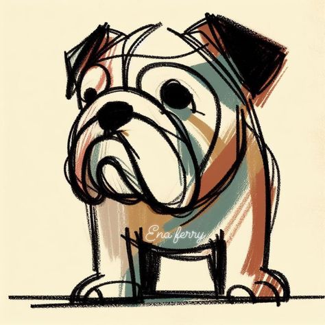 Bulldog Doodle, English Bulldog Drawing Easy, English Bulldog Tattoo, Bulldog Puppy Drawing, Bulldog Illustration, English Bulldog Drawing, Old English Bulldog Drawing, Bulldog Painting Easy, Bulldog Drawing Cartoon