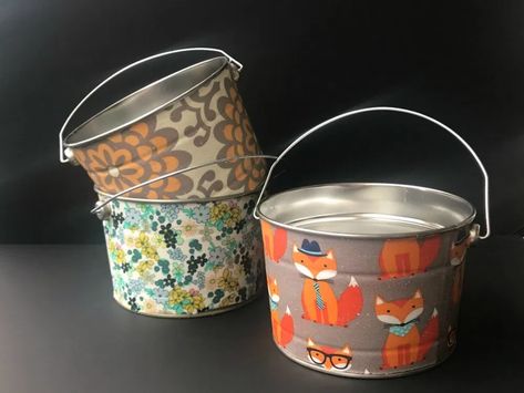 Fabric Covered Buckets Macrame Embroidery, Windowsill Herb Garden, Easter Pail, Tin Buckets, Galvanized Tub, Orange Chair, Mason Jar Vases, Paint Buckets, Making Stuff