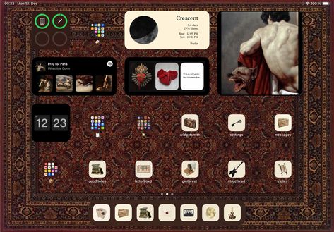 Inspo ipad aesthetic dark academia inspo widget pin desktop red study organized school music art classical Dark Academia Ipad Layout, Ipad Wallpaper Aesthetic Dark Academia, Dark Red And Beige Aesthetic, Tech Academia Aesthetic, Fall Ipad Setup, Grunge Ipad Layout, Ipad Costumization Homescreen, Ipad Theme Ideas Aesthetic Dark, Dark Academia Phone Theme