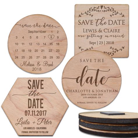 PRICES MAY VARY. ★★★This listing is for a set of 15 count set of Save the Date Magnets ★ Personalized Wood Save the Date Magnet -Give your guests a beautiful personalized wood save the date magnet to commemorate your special day. Our Save The Date Magnets come engraved with the bride and groom’s names, wedding date or whatever you would like on there. A small magnet will come attached to the back which holds this beautiful wood rustic save the date on your fridge. ⚙ Specification- Size: 2.7 - 3" Round Signage, Save The Date Wood, Wedding Suggestions, Magnet Save The Date, Save The Date Pictures, Laser Crafts, Wood Burning Stencils, Engraving Ideas, Costa Rica Wedding