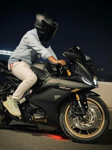 #R15v4 #Bickasthatic #bikeshot #nightride R15v4 Black, R15 V4 Black, R15 Bike, Yamaha R15 V4, Future Bike, Instagram Profile Pic, Boy Bike, Bike Aesthetic, Jay Shree Ram