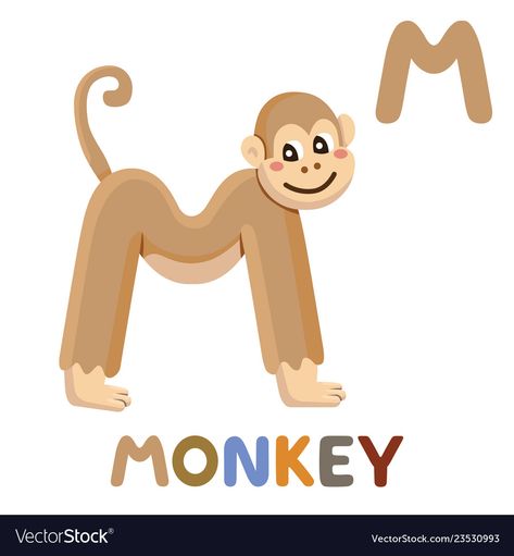 M Is For Monkey, Cute Animal Vector, Monkey Cute, Adjective Words, Alphabet Crafts Preschool, Alphabet Animals, Alphabet Letter Crafts, Preschool Alphabet, Science Icons