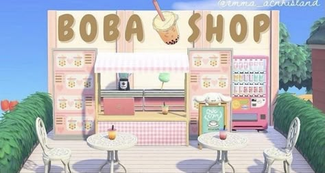 Boba Menu, Animal Crossing Cafe, Animal Crossing Town Tune, Pastel Kidcore, Motif Acnl, Pink Island, Bubble Tea Shop, Animal Crossing 3ds, Animal Crossing Memes