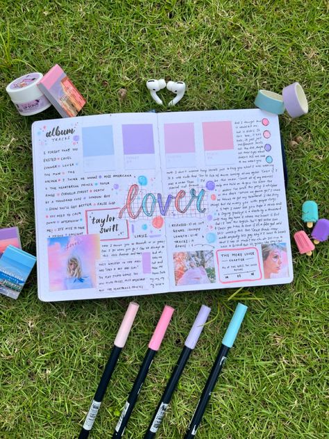 Taylor Swift Aesthetic Scrapbook, Lover Album Journal, Taylor Swift Love Story Drawing, Taylor Swift Album Journal Ideas, Taylor Swift Lover Scrapbook, Taylor Swift Stuff To Draw, Lover Scrapbook Taylor Swift, Taylor Swift Album Journal, Lover Journal Taylor