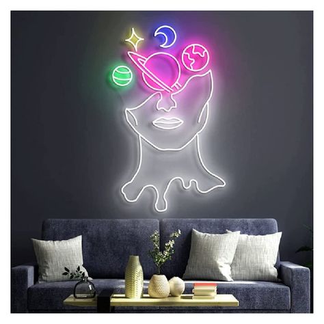 Galaxy Brain, Wall Art Neon, Neon Sign Wall, Neon Wall Art, Neon Room, Neon Decor, Neon Logo, Living Room Interior Design, Neon Sign Bedroom