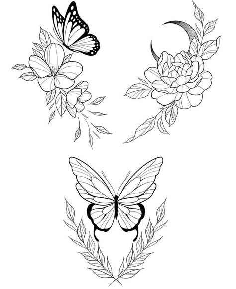 Tato Flash, Tattoo Outline Drawing, Small Pretty Tattoos, Flash Tattoo Designs, Line Art Tattoos, Flowers And Butterflies, Tattoo Flash Art, Feminine Tattoos, Nature Tattoos