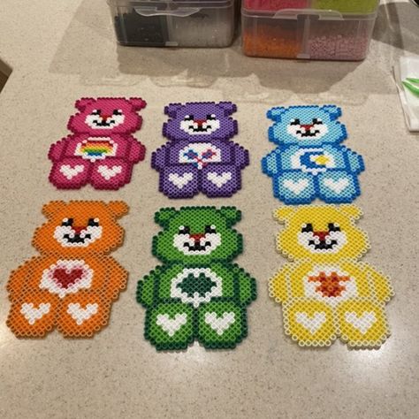 Care Bear Perler Beads, Bear Perler Beads, Kandi Patterns, Diy Perler Beads, Melting Beads, Streetwear Sneakers, Perler Patterns, Perler Bead Art, Fuse Beads