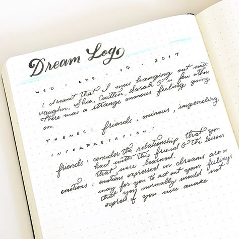 A Dream Log in your Bullet Journal can help you learn more about yourself Types Of Journals, Dream Diary, Diy Travel Journal, Blank Notebook, Dream Journal, Bullet Journal Spread, Bullet Journal Inspo, Journal Layout, Write It Down